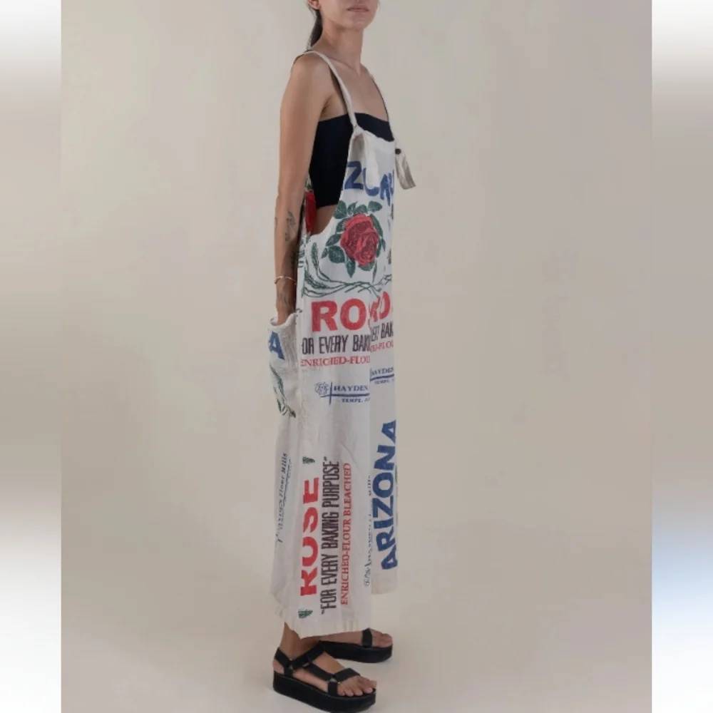Jaded Gypsy Roses Flour Sack Market Fresh Overalls Cotton L/XL - Picture 2 of 16